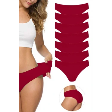 7 Adet Kadın Dikişsiz Lazer Kesim Esnek İz Yapmayan Külot Bordo