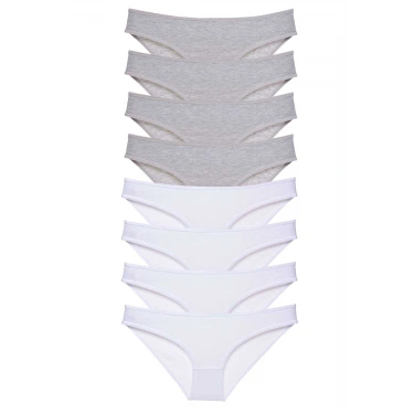 8 Adet Süper Eko Set Likralı Kadın Slip Külot Gri Beyaz