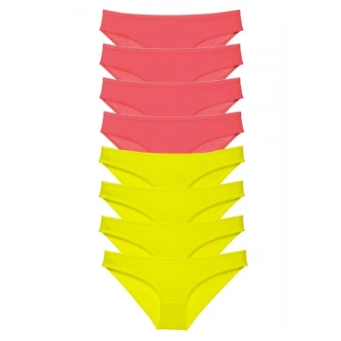 8 Adet Süper Eko Set Likralı Kadın Slip Külot Sarı Fuşya