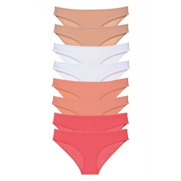 8 Adet Süper Eko Set Likralı Kadın Slip Külot Ten Beyaz Pudra Fuşya