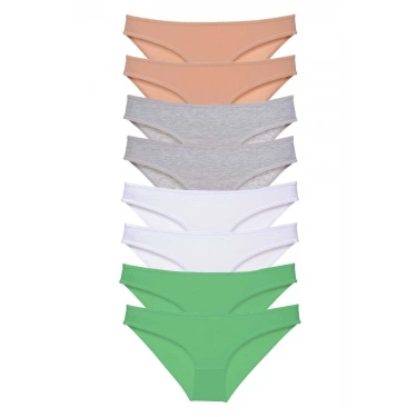8 Adet Süper Eko Set Likralı Kadın Slip Külot Ten Gri Beyaz Yeşil