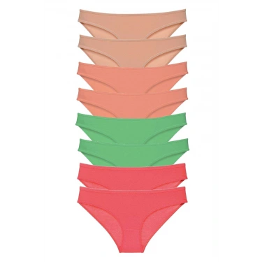 8 Adet Süper Eko Set Likralı Kadın Slip Külot Ten Pudra Yeşil Fuşya