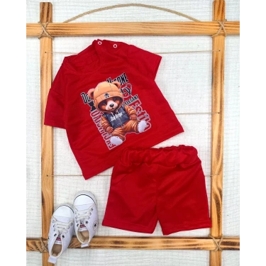 9-12-18-24 Ay Dansçı Ayıcık Baskılı Şortlu Kısa Kollu Tişört 2li Erkek Bebek Takımı