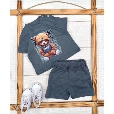9-12-18-24 Ay Dansçı Ayıcık Baskılı Şortlu Kısa Kollu Tişört 2li Erkek Bebek Takımı