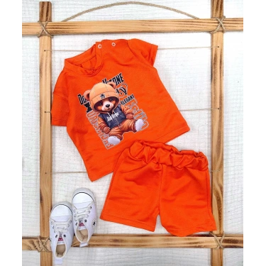 9-12-18-24 Ay Dansçı Ayıcık Baskılı Şortlu Kısa Kollu Tişört 2li Erkek Bebek Takımı