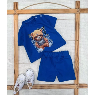 9-12-18-24 Ay Dansçı Ayıcık Baskılı Şortlu Kısa Kollu Tişört 2li Erkek Bebek Takımı
