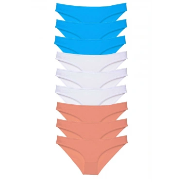 9 Adet Süper Eko Set Likralı Kadın Slip Külot Pudra Beyaz Mavi