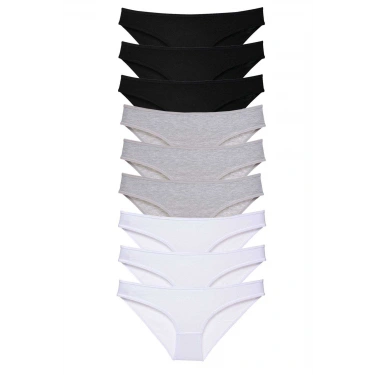 9 Adet Süper Eko Set Likralı Kadın Slip Külot Siyah Gri Beyaz