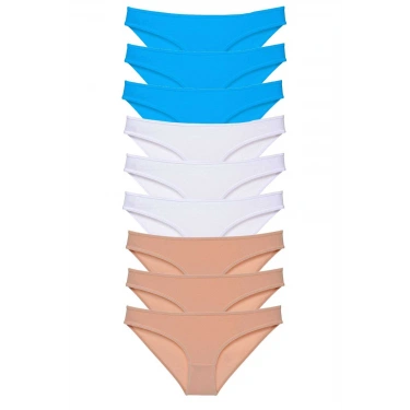 9 Adet Süper Eko Set Likralı Kadın Slip Külot Ten Beyaz Mavi