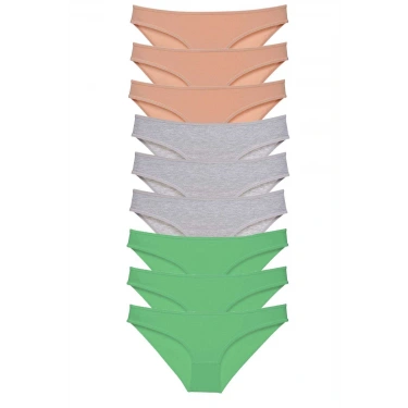 9 Adet Süper Eko Set Likralı Kadın Slip Külot Ten Gri Yeşil