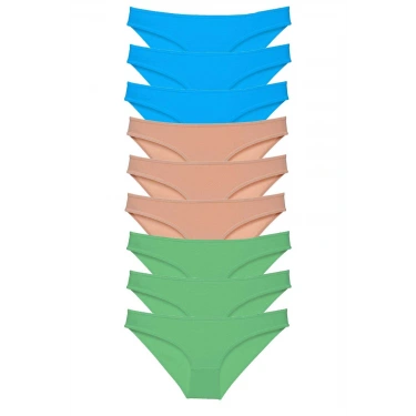 9 Adet Süper Eko Set Likralı Kadın Slip Külot Yeşil Ten Mavi