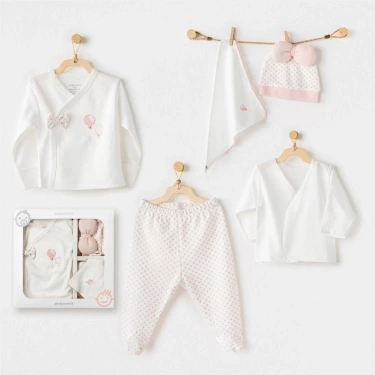 Andywawa Ac25550 Newborn Set Pınk Baloons 5li Hastane Çıkışı Ekru