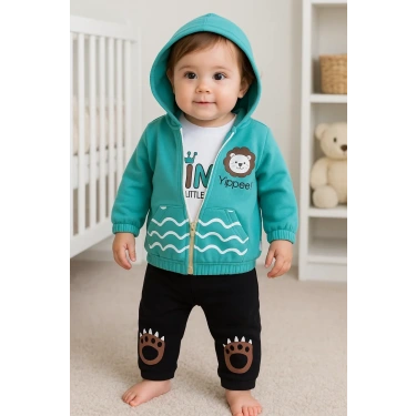 Aslan Desenli 3lü Erkek Bebek Takımı