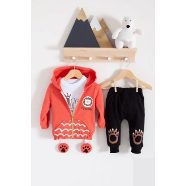 Aslan Desenli 3lü Erkek Bebek Takımı