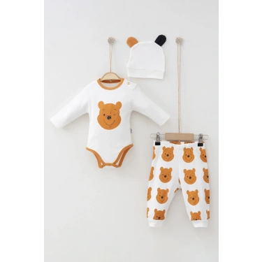 Ayıcık Desenli Şapkalı Erkek Bebek Takım