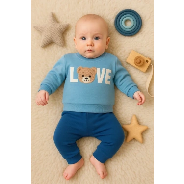 Bear Love Nakışlı % 100 Pamuklu 2li Erkek Takım