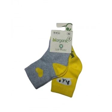 Bibaby Biorganic Hi Kız 2li Çorap 68403 Gri Sarı