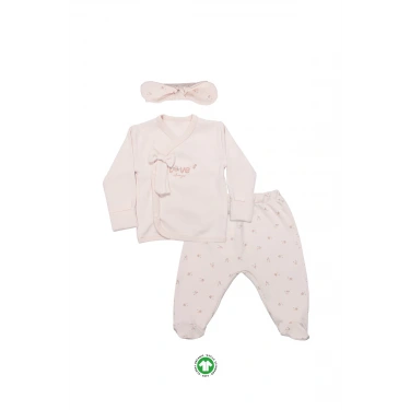 Bistyle 3lü Zıbın Takım Grow İn Love 13102 Pembe Ekru