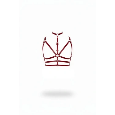 Bordo Göğüs Harness Deri Çok Bantlı Halka Detaylı - Brf235
