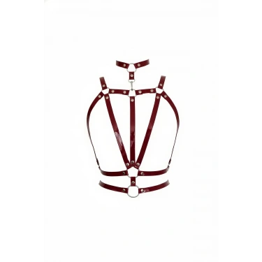 Bordo Kadın Kemer Rugan Parlak Çok Bantlı Vücut Aksesuarı - Brf115