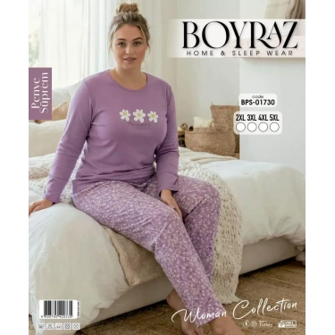 Boyraz Bps-01730 Kadın Battal Uzun Kollu Pijama Takımı