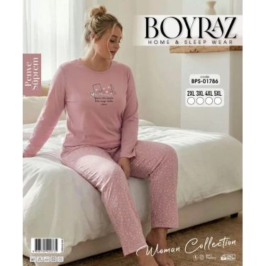 Boyraz Bps-01786 Kadın Battal Uzun Kollu Pijama Takımı