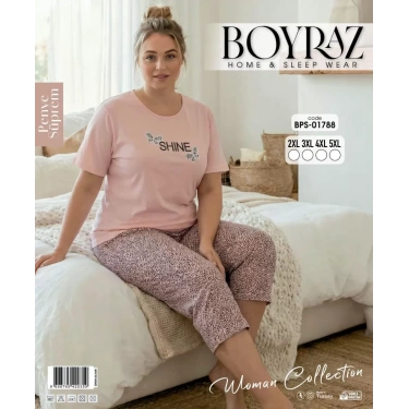 Boyraz Bps-01788 Kadın Battal Kısa Kol Kapri Takım