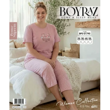 Boyraz Bps-01790 Kadın Battal Kısa Kol Kapri Takım