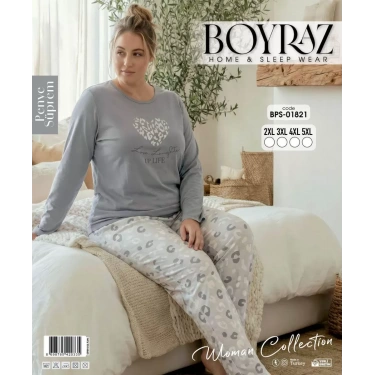 Boyraz Bps-01821 Kadın Battal Uzun Kollu Pijama Takımı