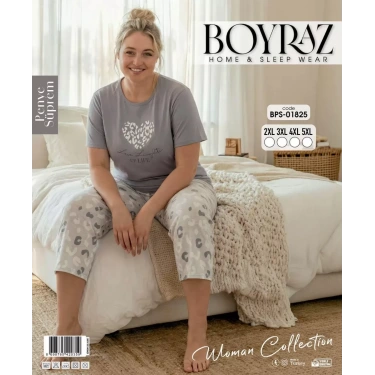 Boyraz Bps-01825 Kadın Battal Kısa Kol Kapri Takım