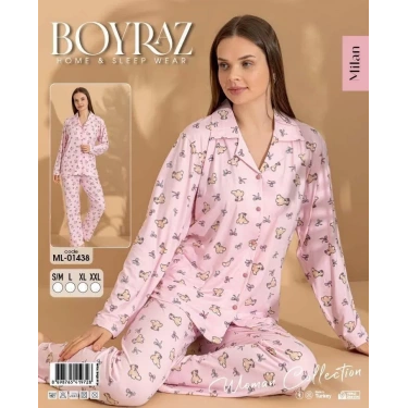 Boyraz Ml-01438 Kadın Uzun Kol Boydan Düğmeli Pijama Takımı