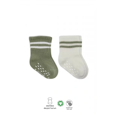 Çemberli Kaymaz Soket Çorap 2li  Nil Ekru