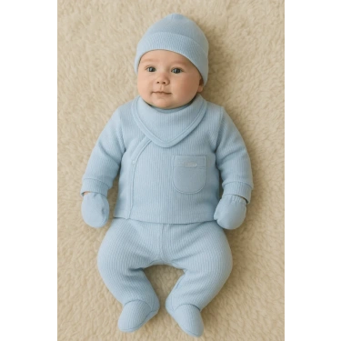 Cepli Çizgili 5li % 100 Pamuk Hastane Çıkış Seti