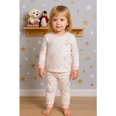 Çiçek Desenli Kız Bebek Eşofman Takımı %100 Pamuk