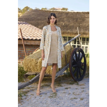 Çiçek Desenli Önü Düğmeli Sabahlık Takımı