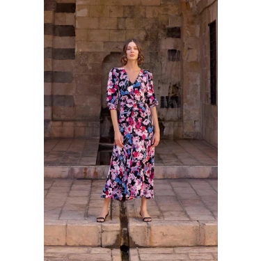 Çiçek Desenli Viskon Elbise