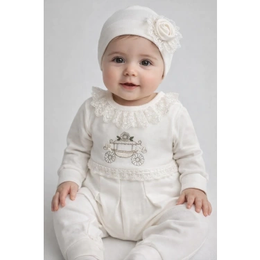 Çiçekli Araba Nakışlı Dantelli Tulum