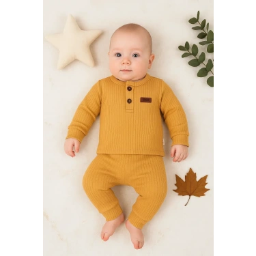 Çizgili Kumaş % 100 Pamuk 2li Unisex Takım