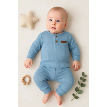 Çizgili Kumaş % 100 Pamuk 2li Unisex Takım