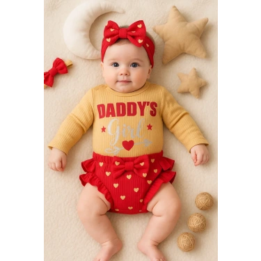 Daddys Girl Bandanalı Kız Bebek Takımı