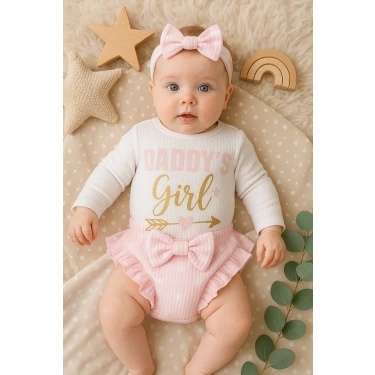 Daddys Girl Bandanalı Kız Bebek Takımı