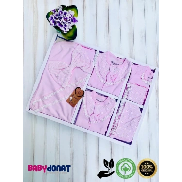 Dantelli Kız Bebek 10 Parça Kız Bebek Hastane Çıkışı Kutulu %100 Pamuk