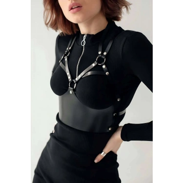 Deri Harness Büstiyer, Şık Deri Korse - Brf872