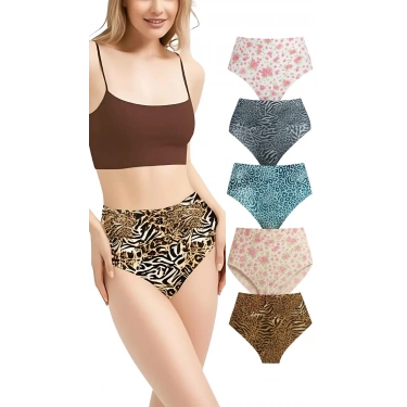 Desenli Lazer Kesim Külot 5li Paket – İz Yapmaz, Yüksek Bel, Günlük Rahat Adz001