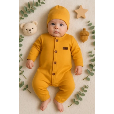 Düğmeli Önden Açık İnterlok Tulum