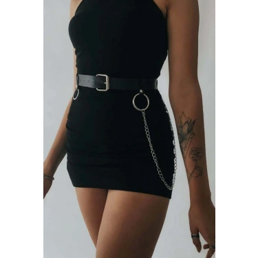 Elbise Üzeri Zincirli Deri Şık Kemer Aksesuar Harness - Brf656