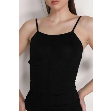 Elite Life Kadın Dikişsiz Ince Askılı Siyah Atlet 848