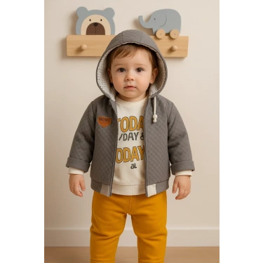 Erkek Bebek Today Baskılı Yağmurluk 3lü Takım