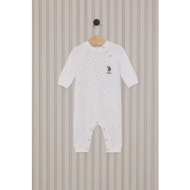 Erkek Bebek Uzun Kol Patiksiz Tulum  Krem