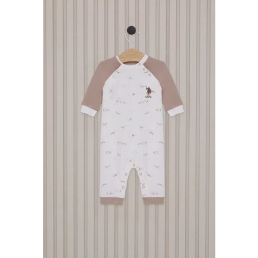 Erkek Bebek Uzun Kol Patiksiz Tulum  Krem